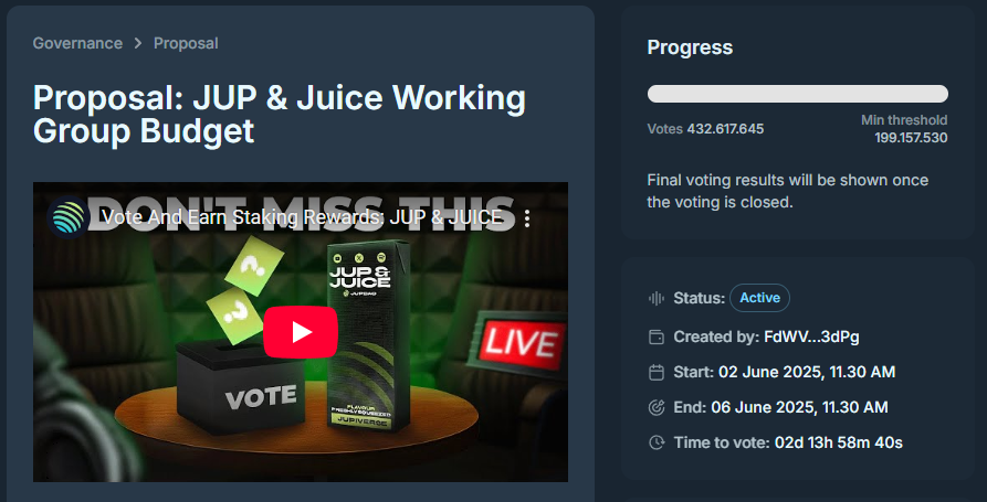 Proposal Jupiter Proposal: JUP & Juice Working Group Budget